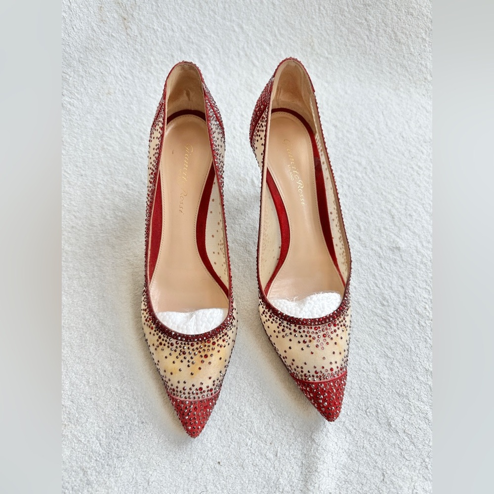 Gianvito‎ Rossi Rania 105 crystal-embellished pumps EU 38 US 8 red heels - Picture 3 of 14